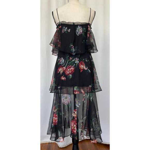Vintage 70's Size Small / Medium Sheer Tiered Floral Chiffon Dress - Picture 3 of 7